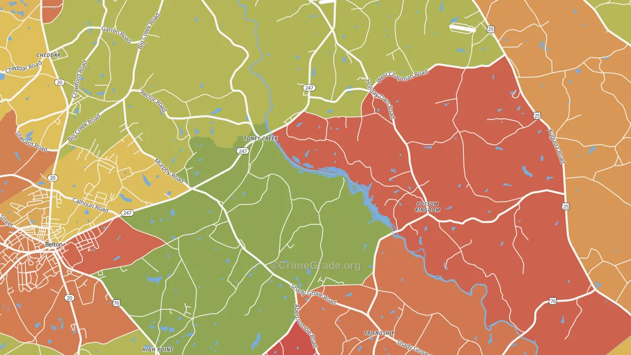 Toney Creek, SC Map of Arson Rates