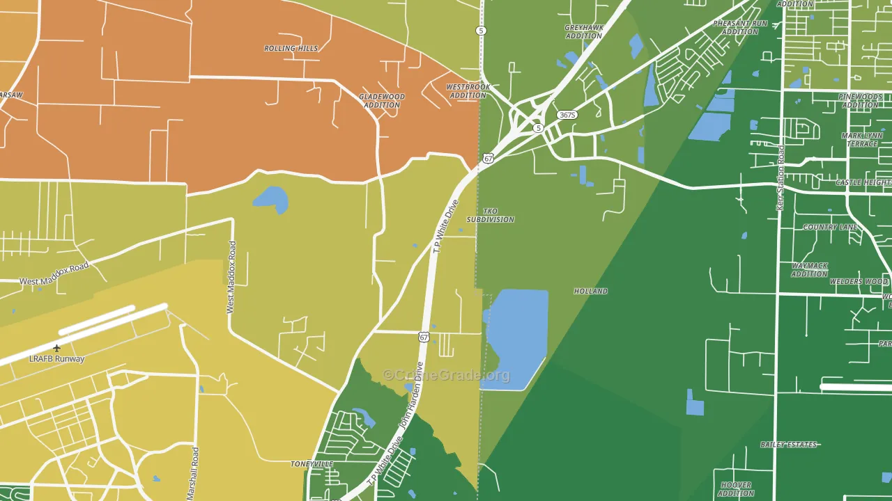 Toneyville, AR Map of Arson Rates