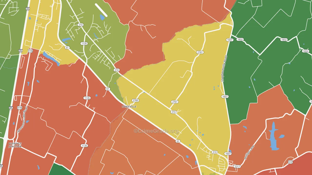 Tonieville, KY Map of Arson Rates