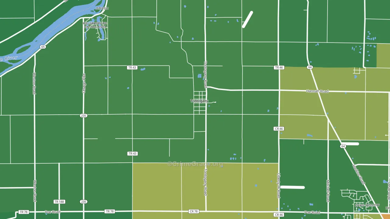 Tontogany, OH Map of Arson Rates