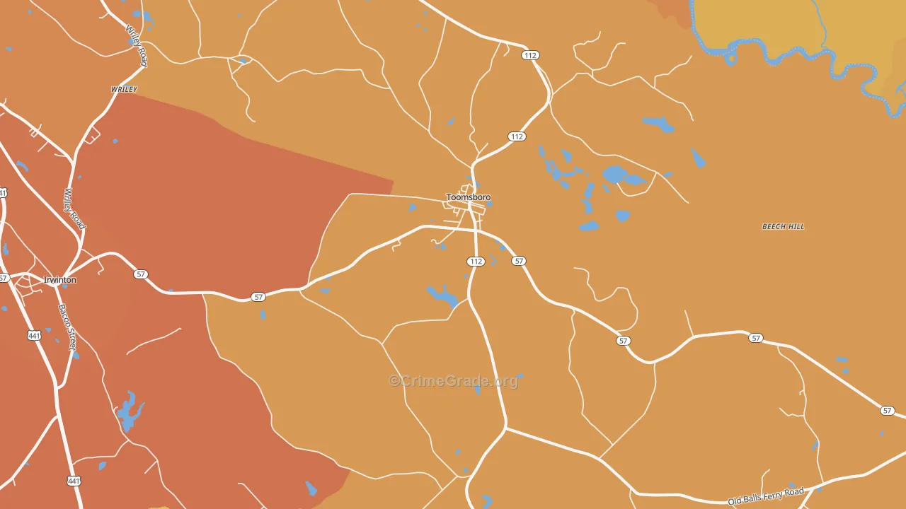 Toomsboro, GA Map of Arson Rates