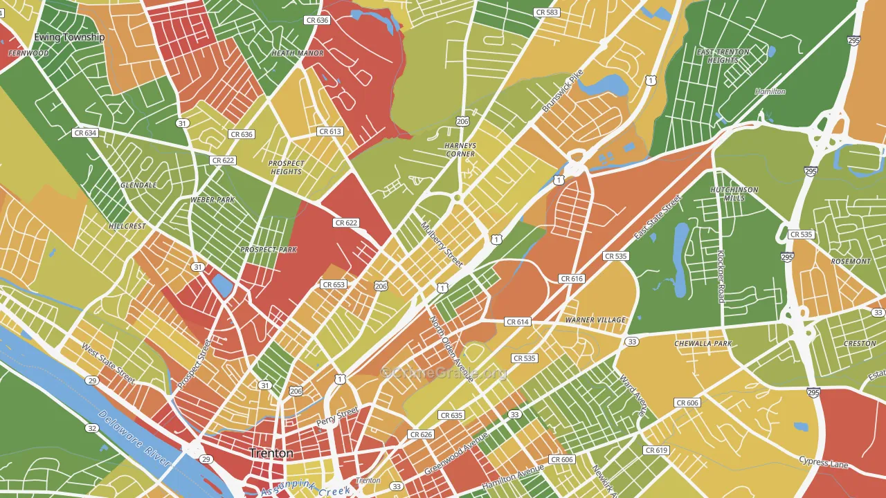 Top Road, Trenton, NJ Map of Arson Rates