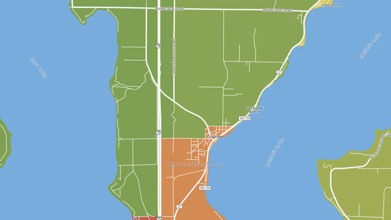 Topinabee, MI Map of Arson Rates