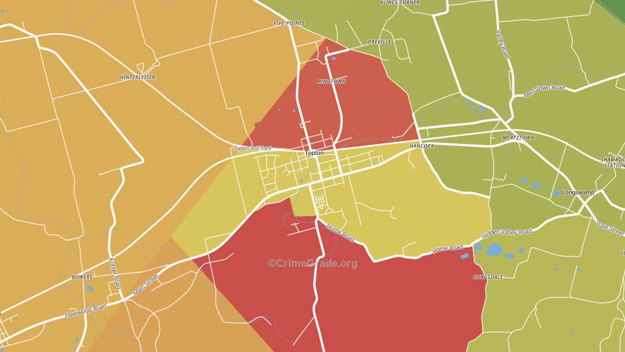 Topton, PA Map of Arson Rates