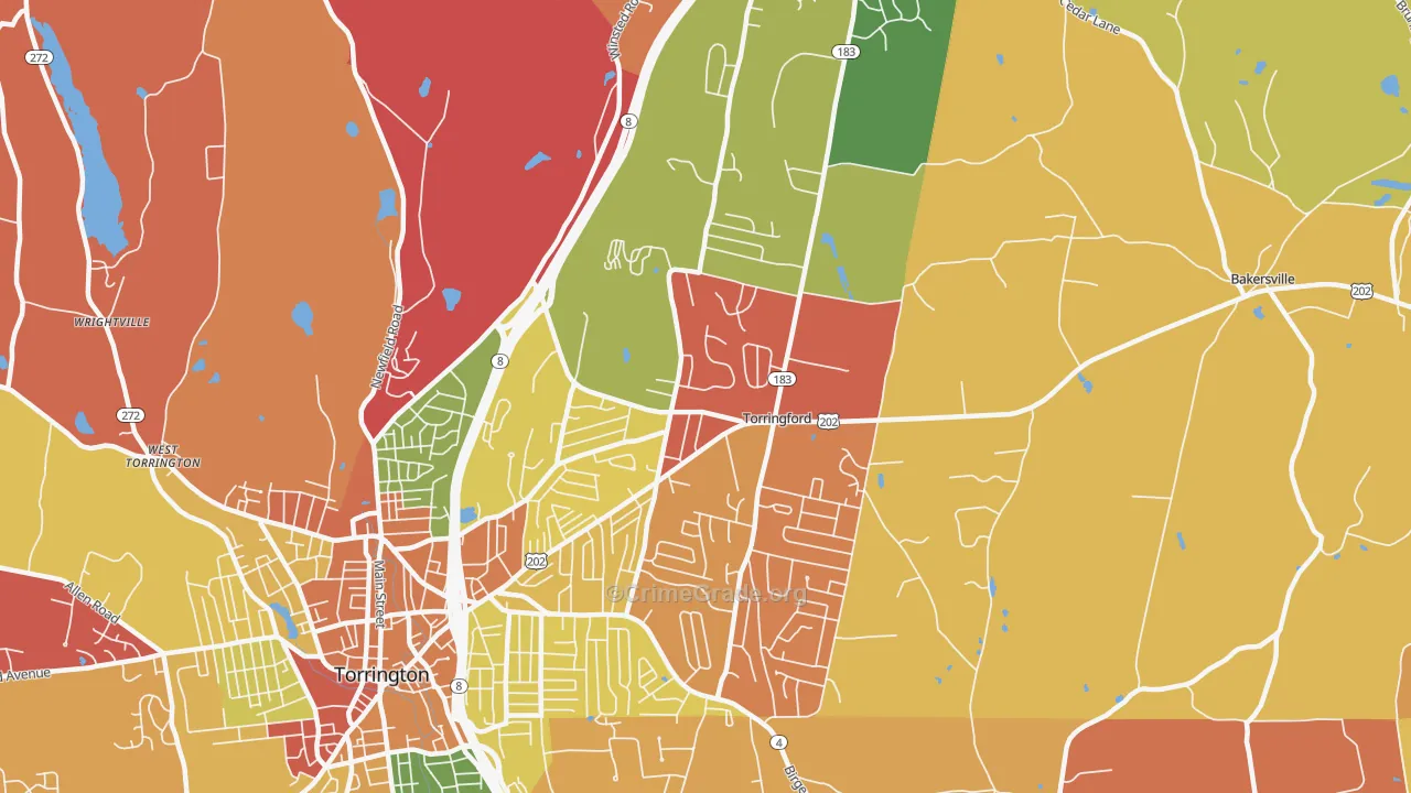 Torringford, Torrington, CT Map of Arson Rates