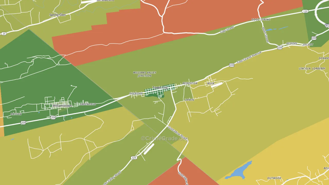 Tower City, PA Map of Arson Rates