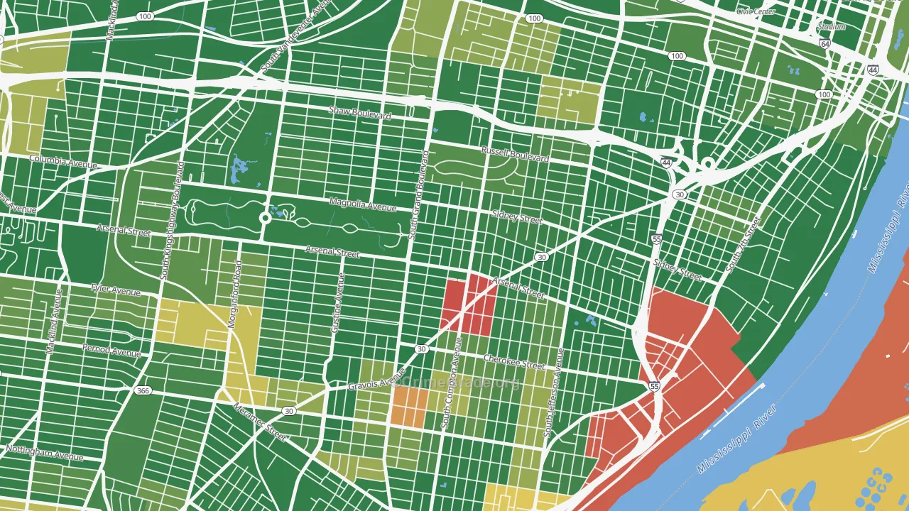 Tower Grove East, St. Louis, MO Map of Arson Rates