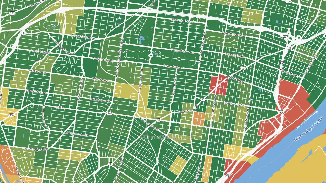 Tower Grove South, St. Louis, MO Map of Arson Rates
