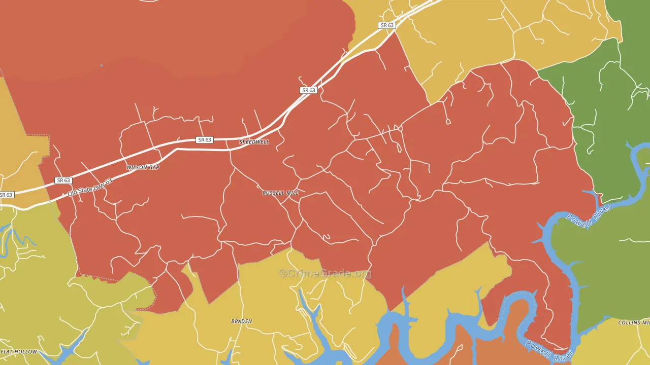 Town Creek, TN Map of Arson Rates