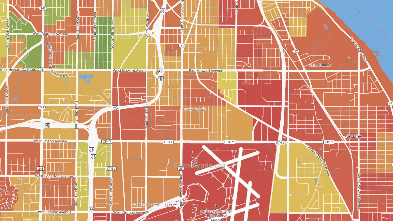 Town of Lake, Milwaukee, WI Map of Arson Rates