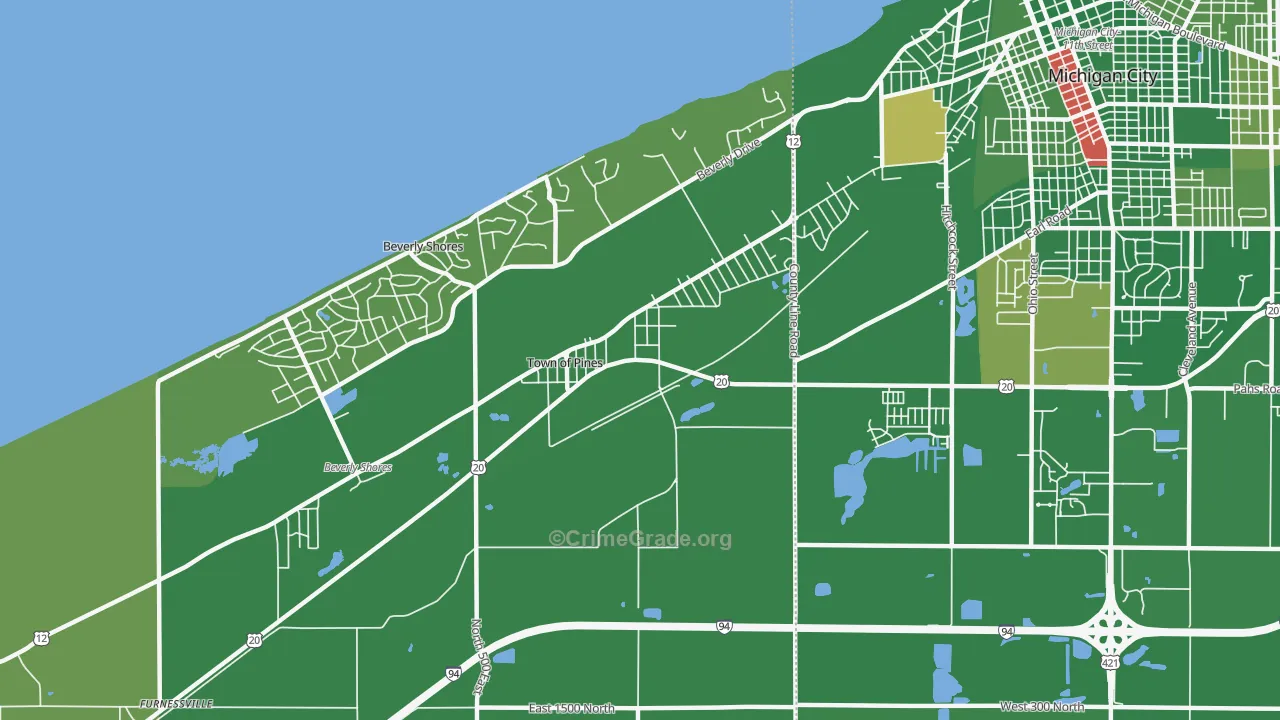Town of Pines, IN Map of Arson Rates