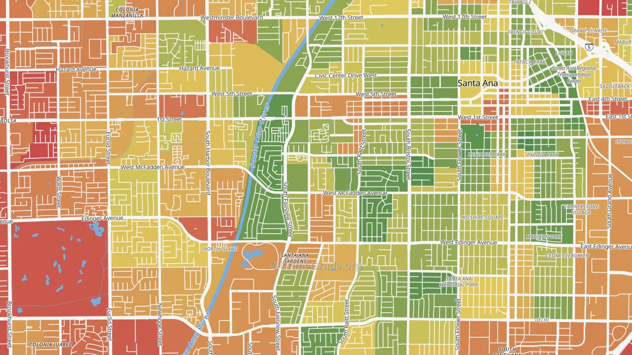 Townsend-Raitt, Santa Ana, CA Map of Arson Rates