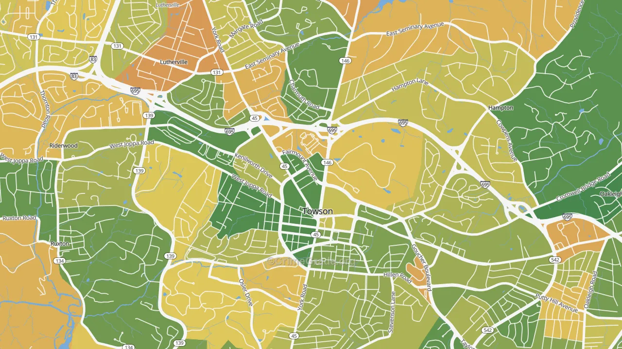 Towson Park, Towson, MD Map of Arson Rates