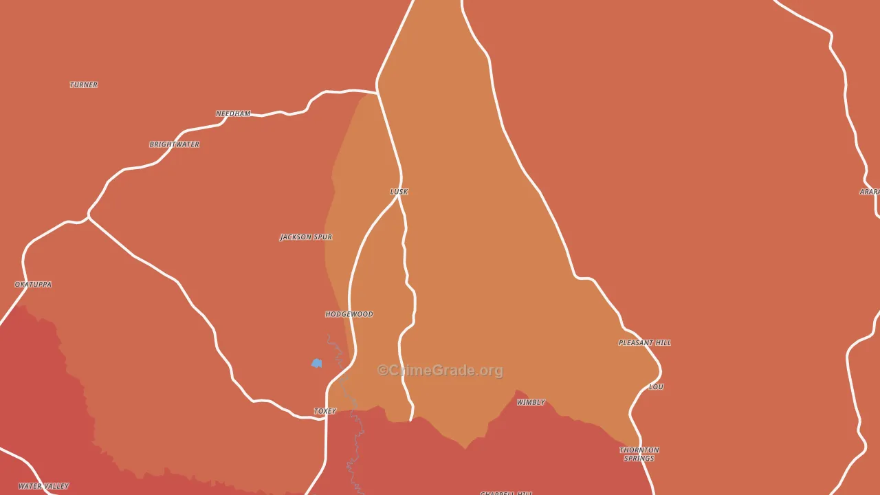 Toxey, AL Map of Arson Rates