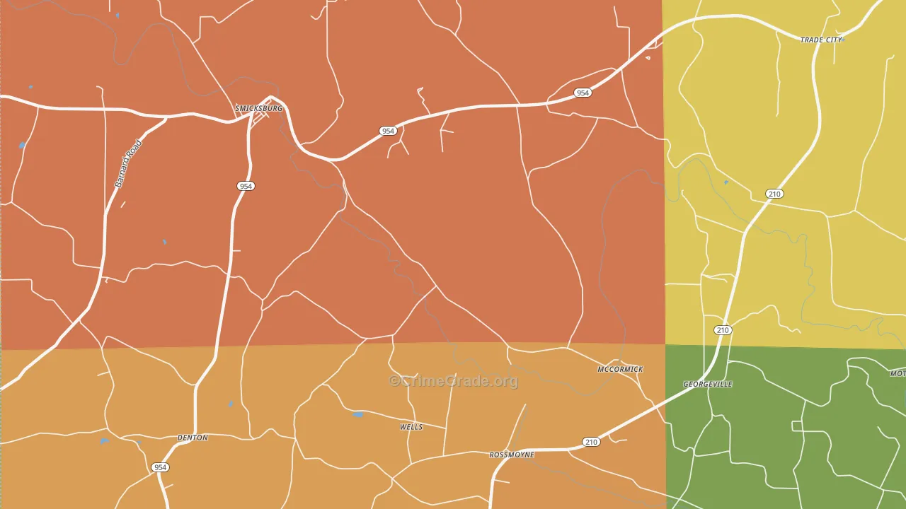 Trade City, PA Map of Arson Rates