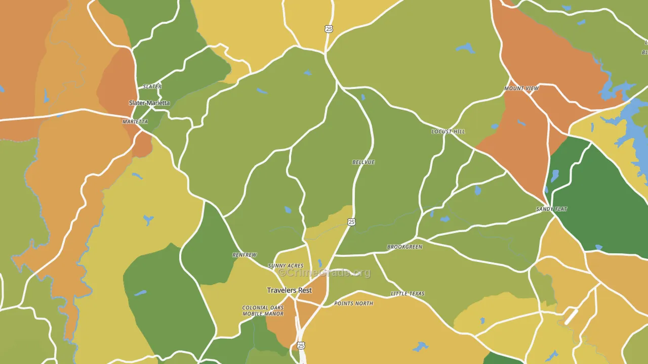 Travelers Rest, SC Map of Arson Rates