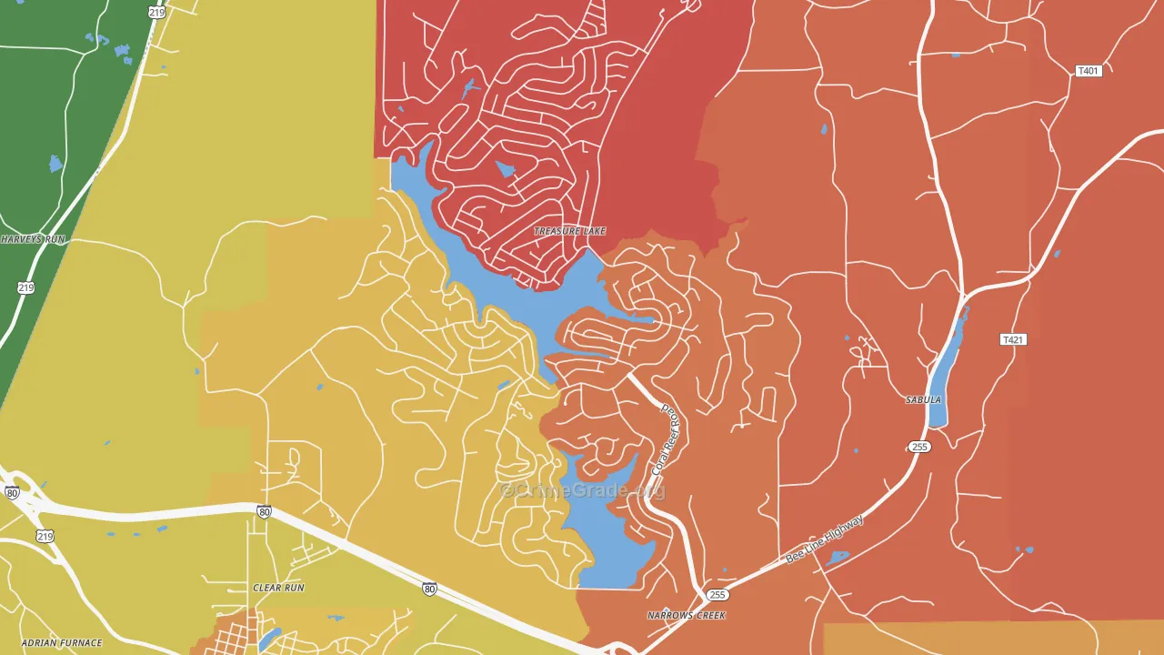 Treasure Lake, PA Map of Arson Rates