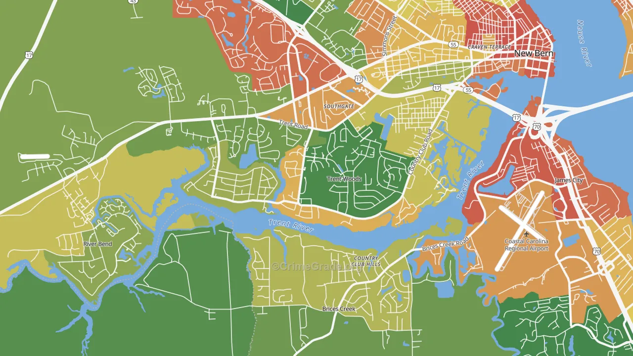 Trent Woods, NC Map of Arson Rates