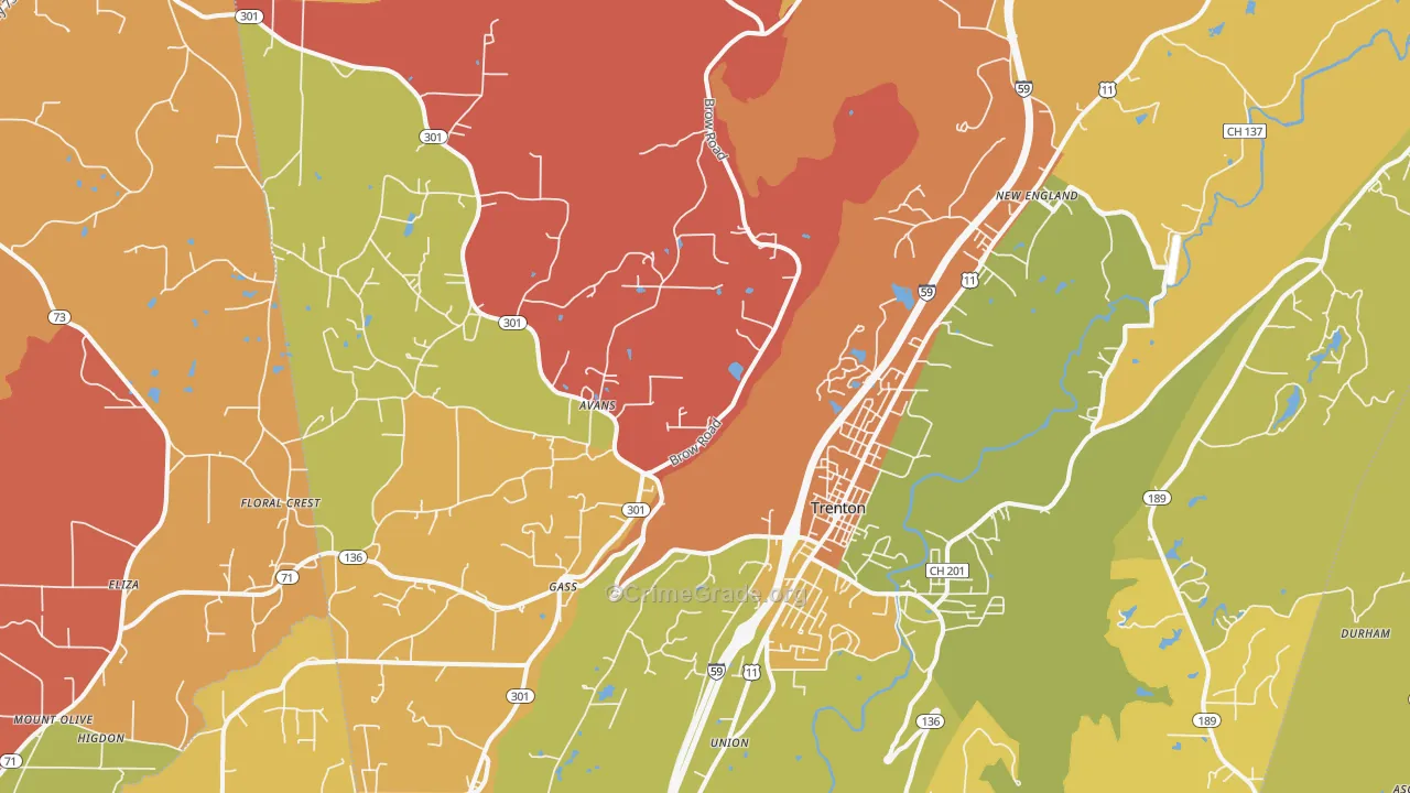 Trenton, GA Map of Arson Rates