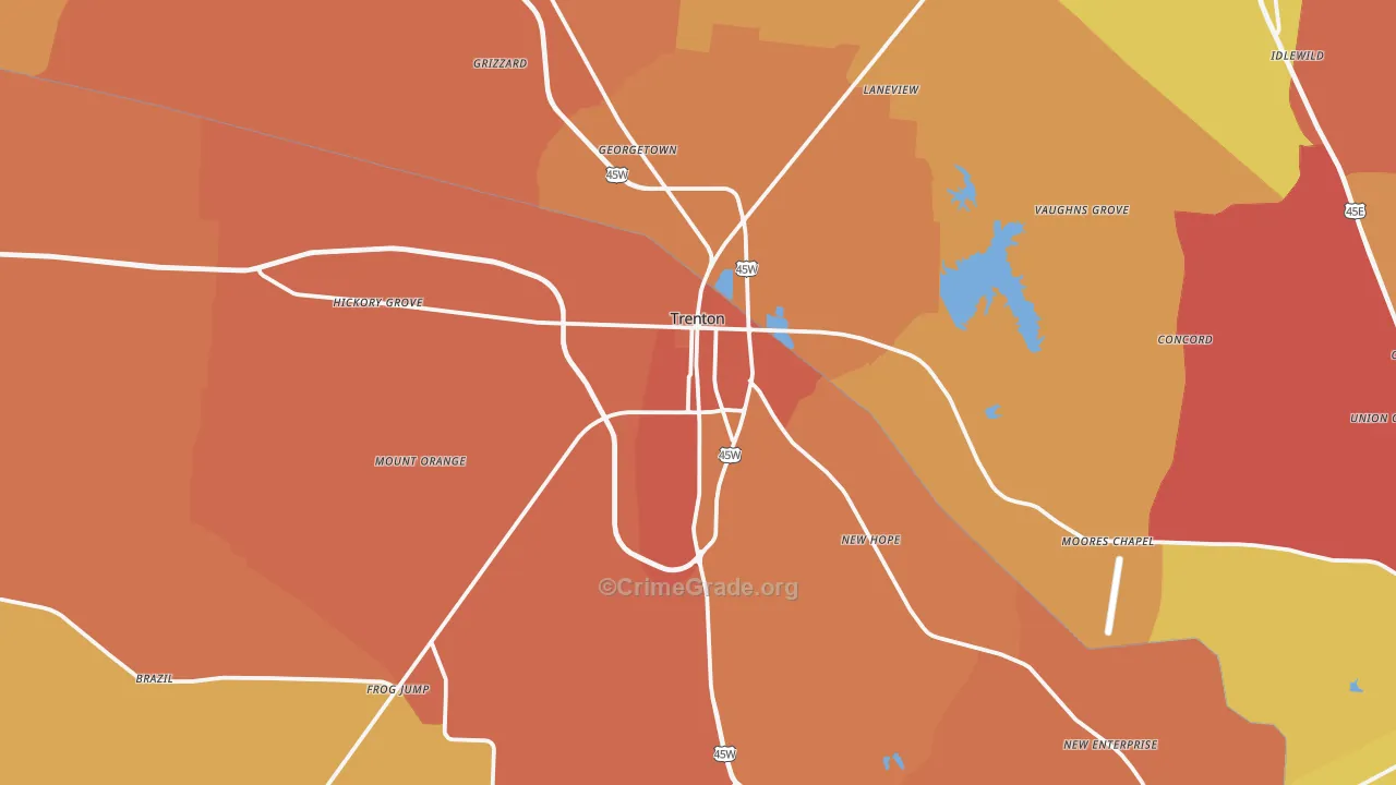 Trenton, TN Map of Arson Rates