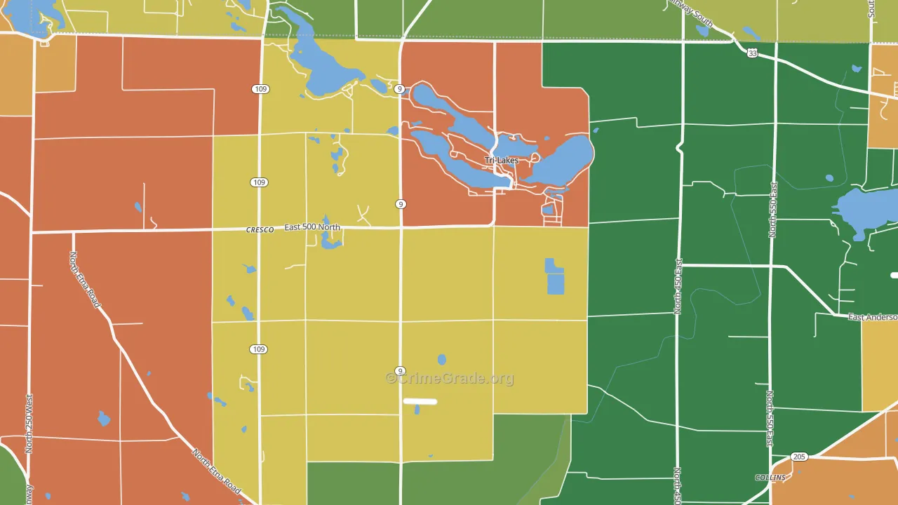 Tri-Lakes, IN Map of Arson Rates