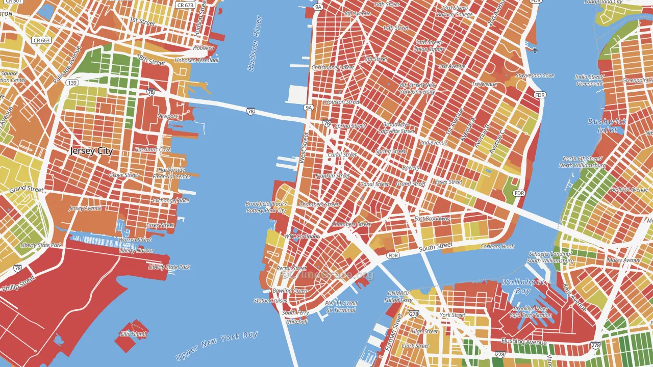 Tribeca, Manhattan, NY Map of Arson Rates