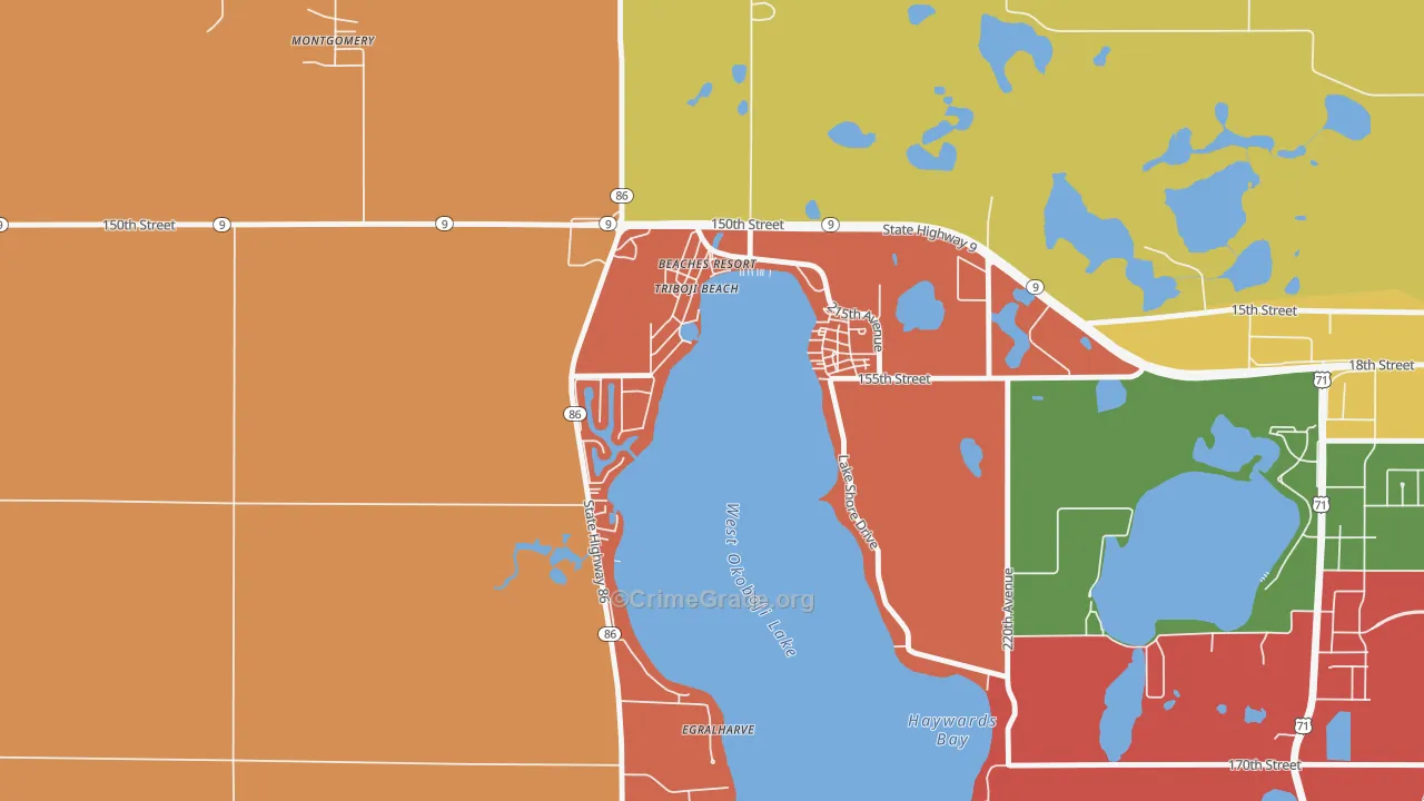 Triboji Beach, IA Map of Arson Rates