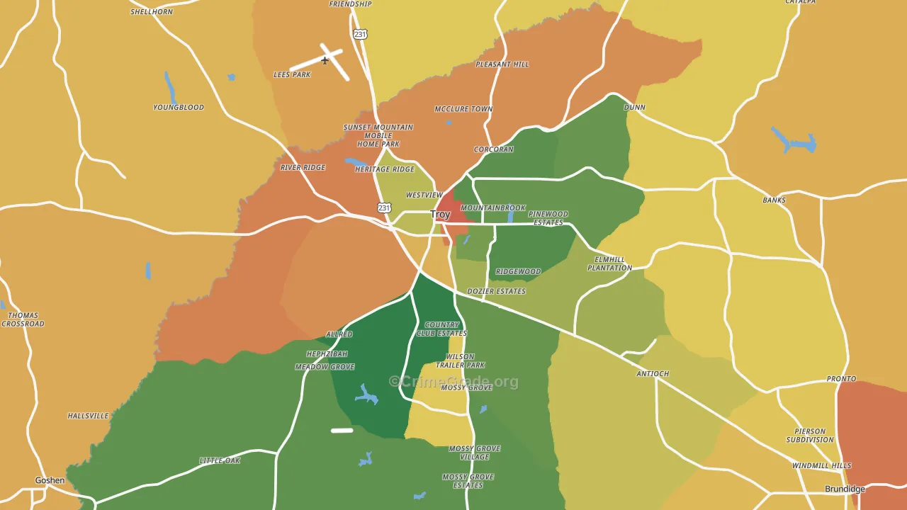 Troy, AL Map of Arson Rates