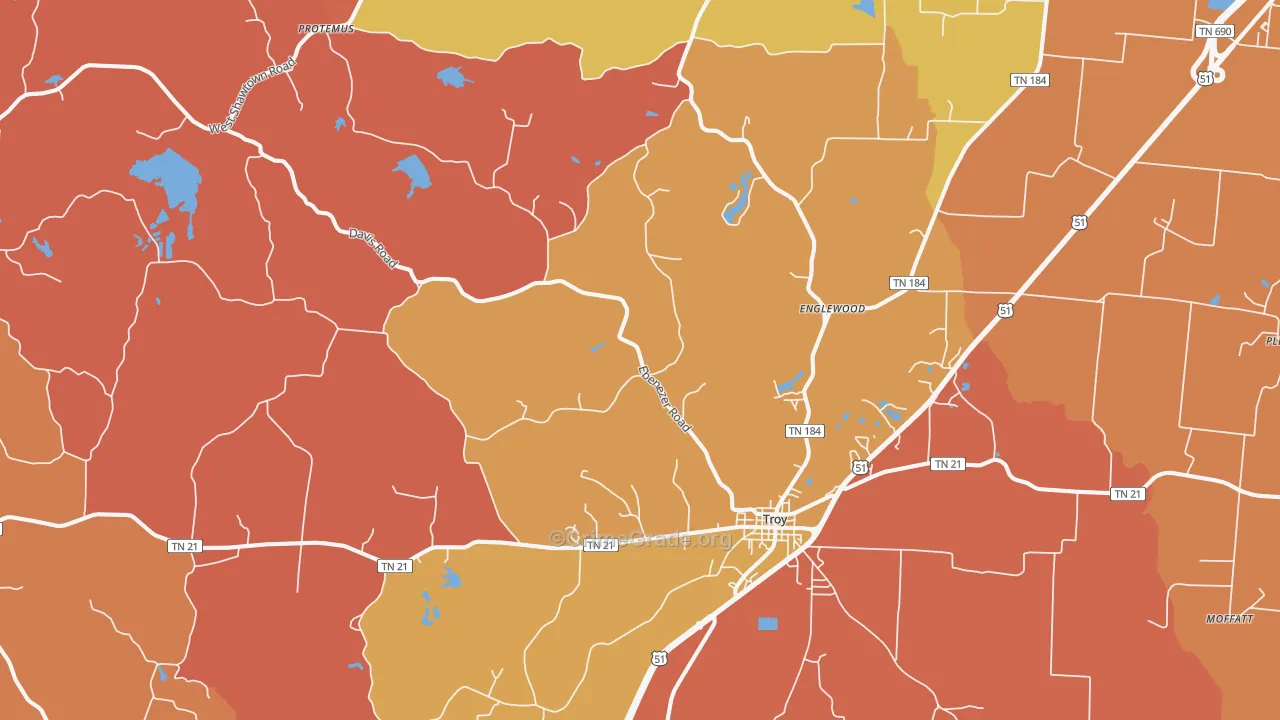 Troy, TN Map of Arson Rates