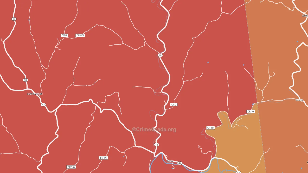 Troy, WV Map of Arson Rates