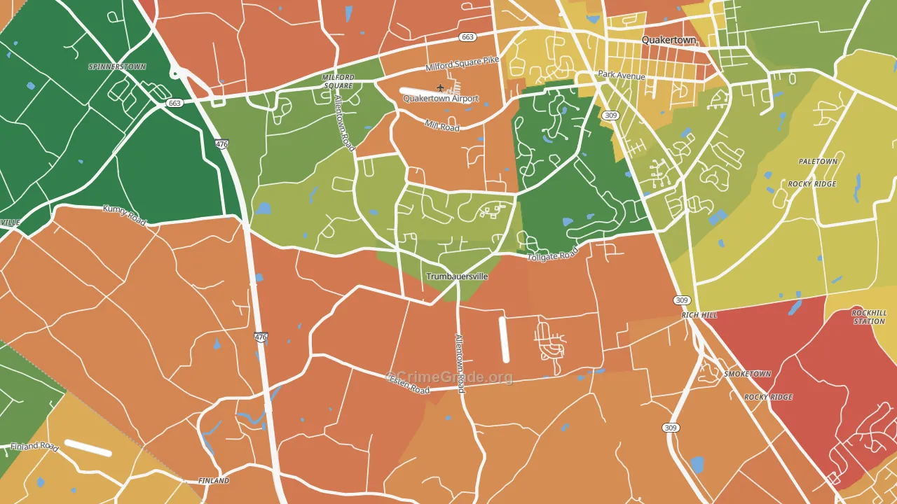 Trumbauersville, PA Map of Arson Rates