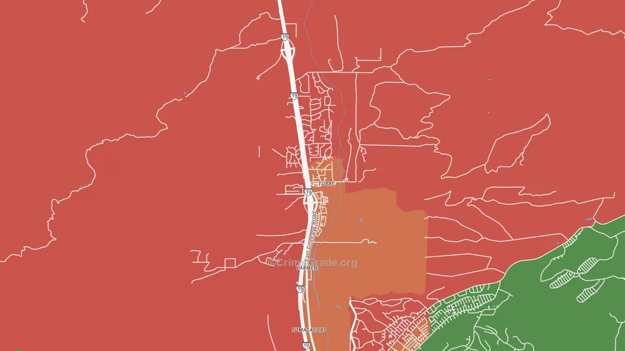 Tubac, AZ Map of Arson Rates