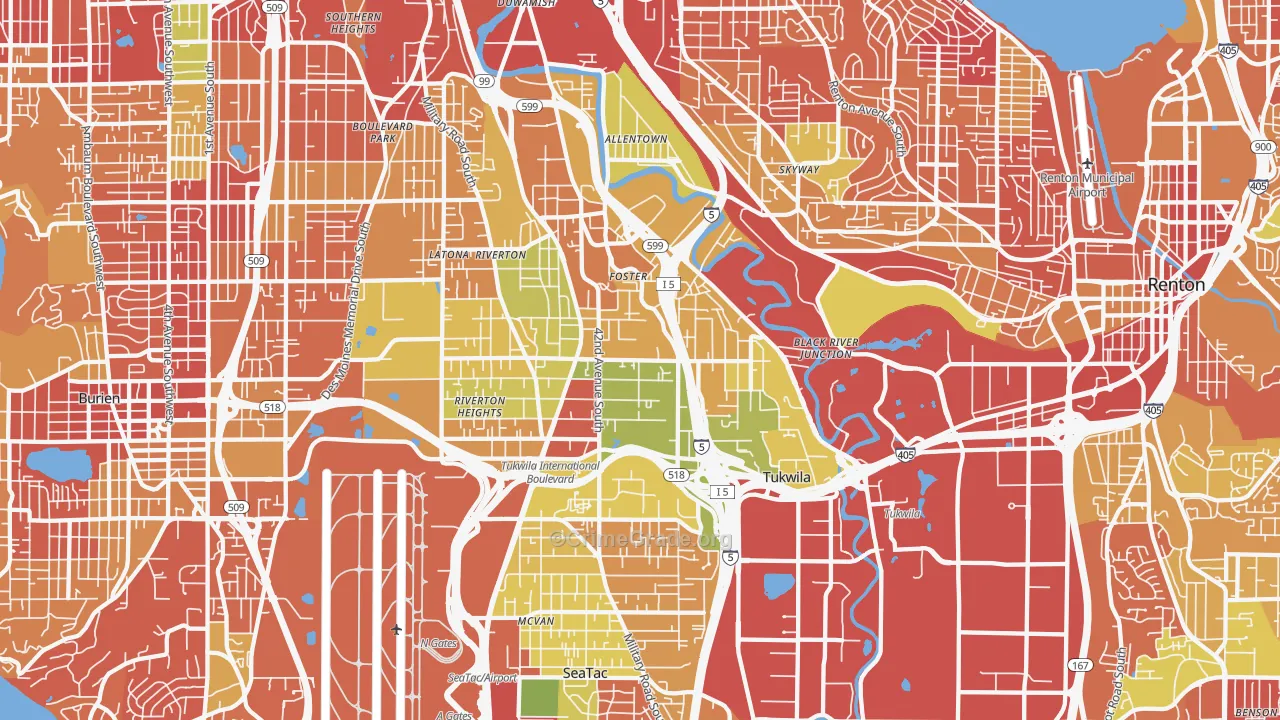 Tukwila, WA Map of Arson Rates