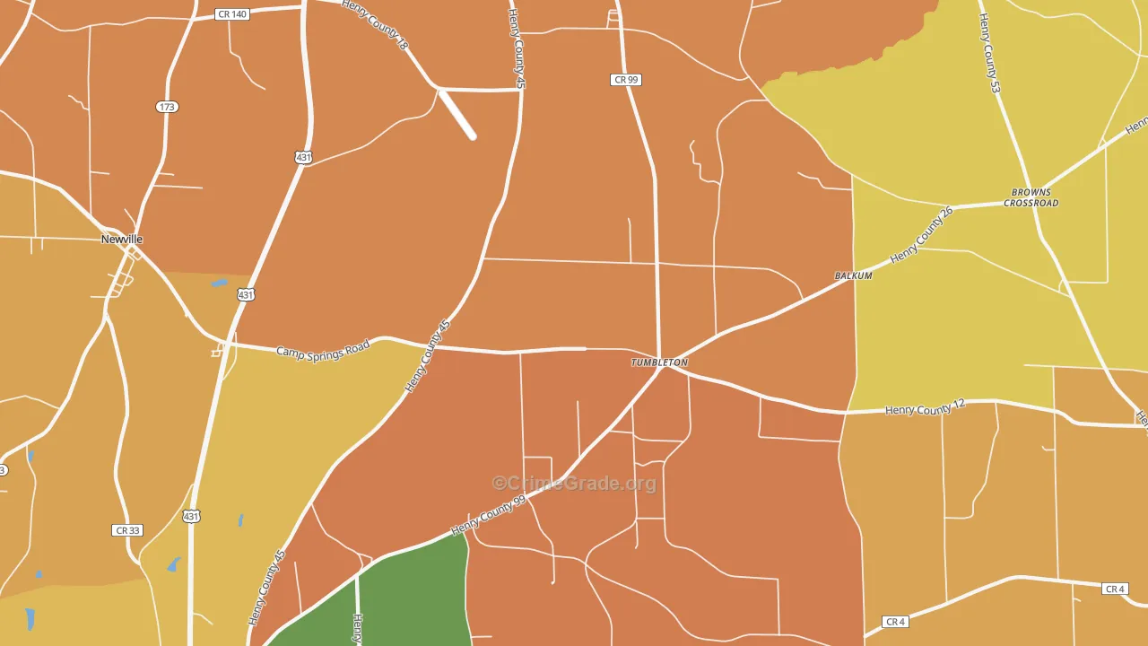 Tumbleton, AL Map of Arson Rates