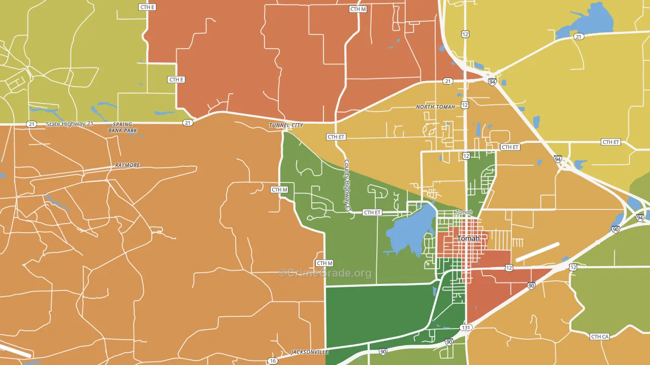 Tunnel City, WI Map of Arson Rates
