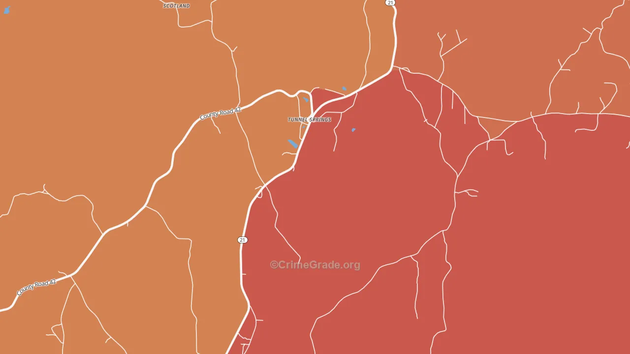 Tunnel Springs, AL Map of Arson Rates