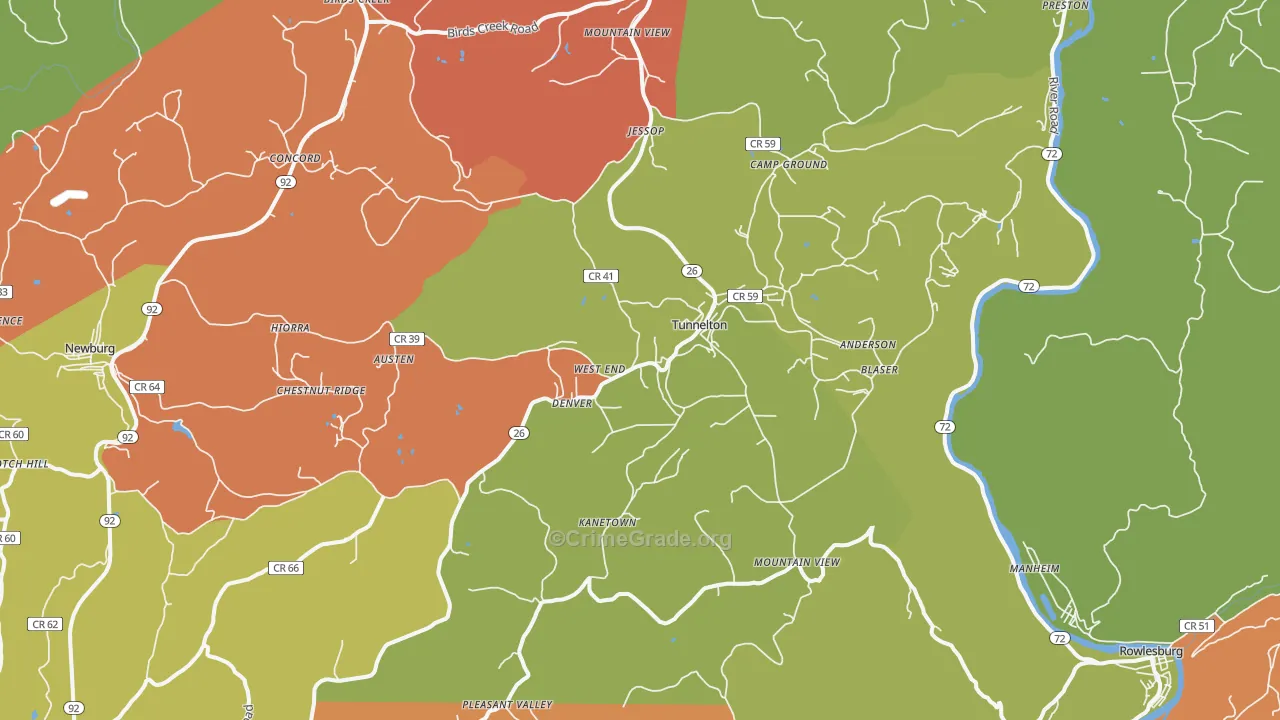 Tunnelton, WV Map of Arson Rates