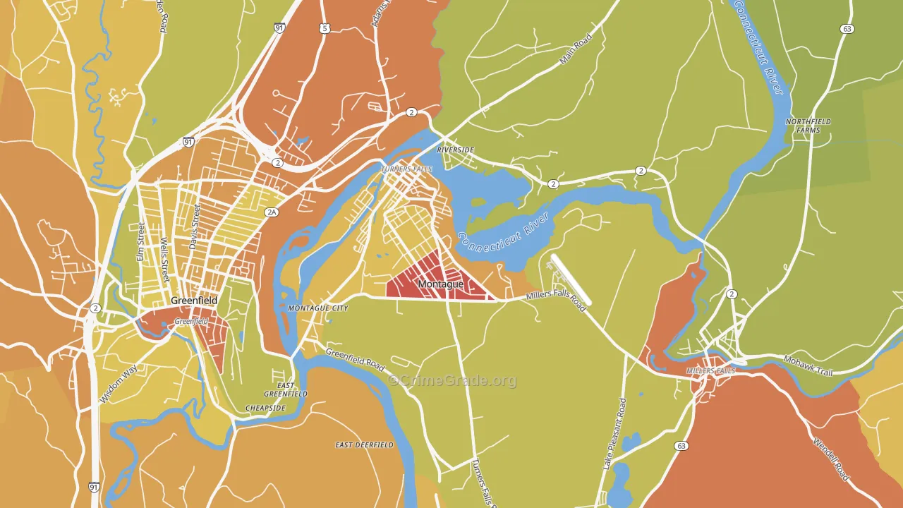 Turners Falls, MA Map of Arson Rates