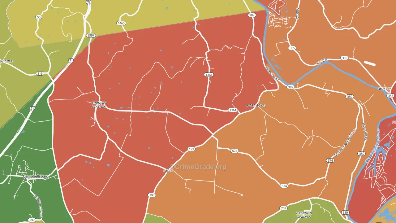 Turners Station, KY Map of Arson Rates