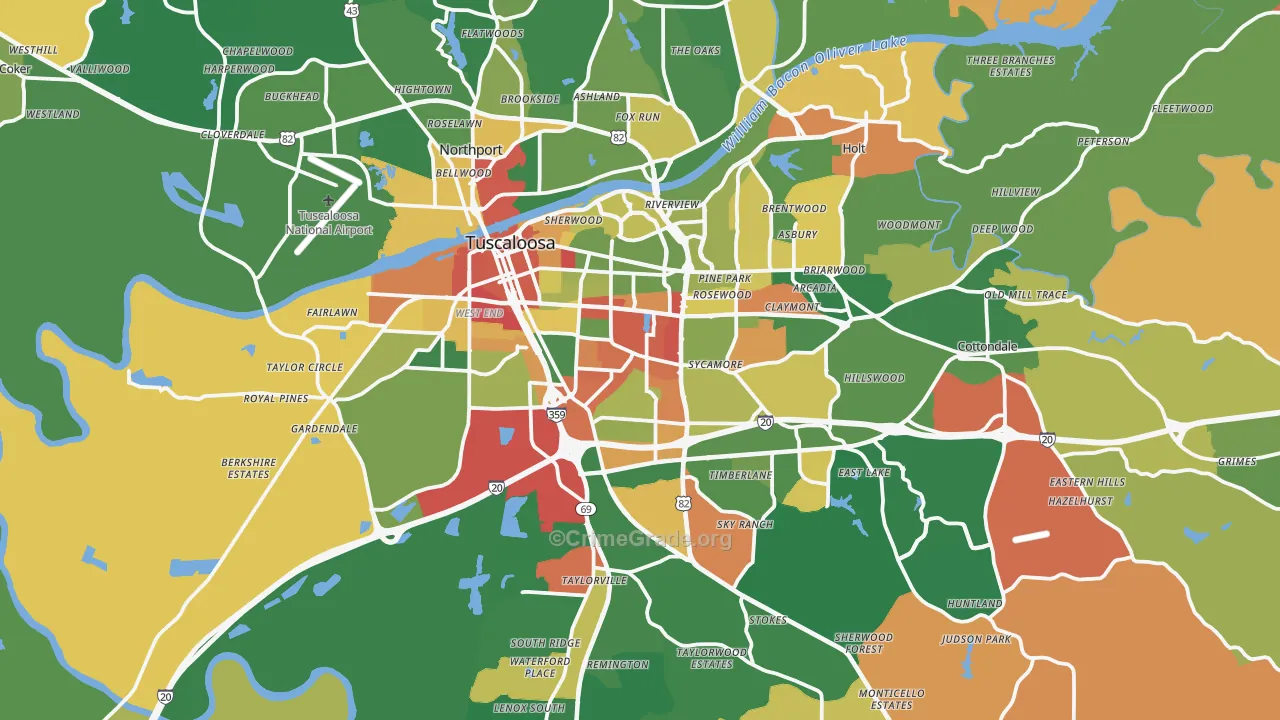 Tuscaloosa, AL Map of Arson Rates