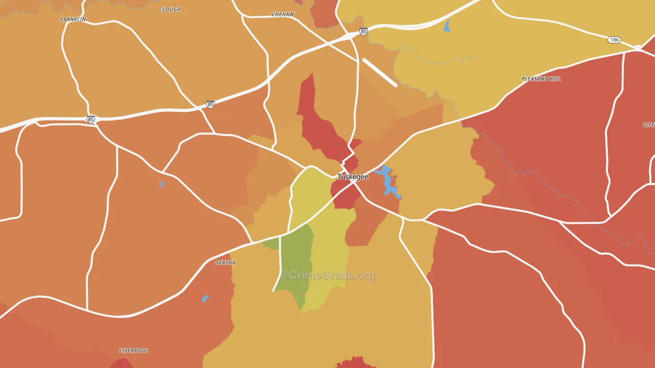 Tuskegee, AL Map of Arson Rates