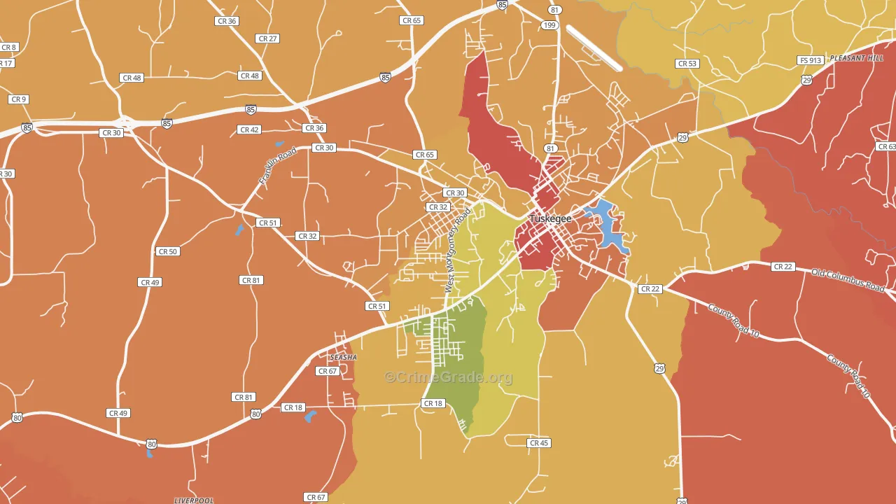 Tuskegee Institute, AL Map of Arson Rates