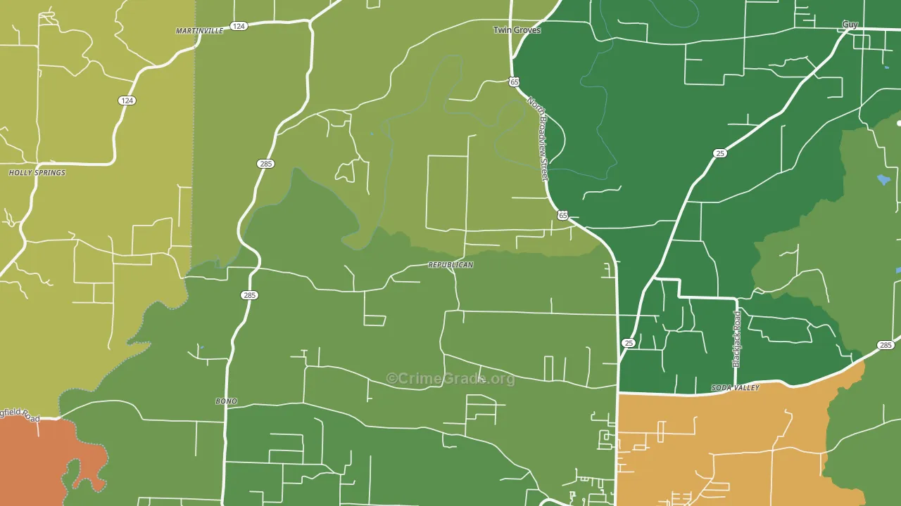 Twin Groves, AR Map of Arson Rates