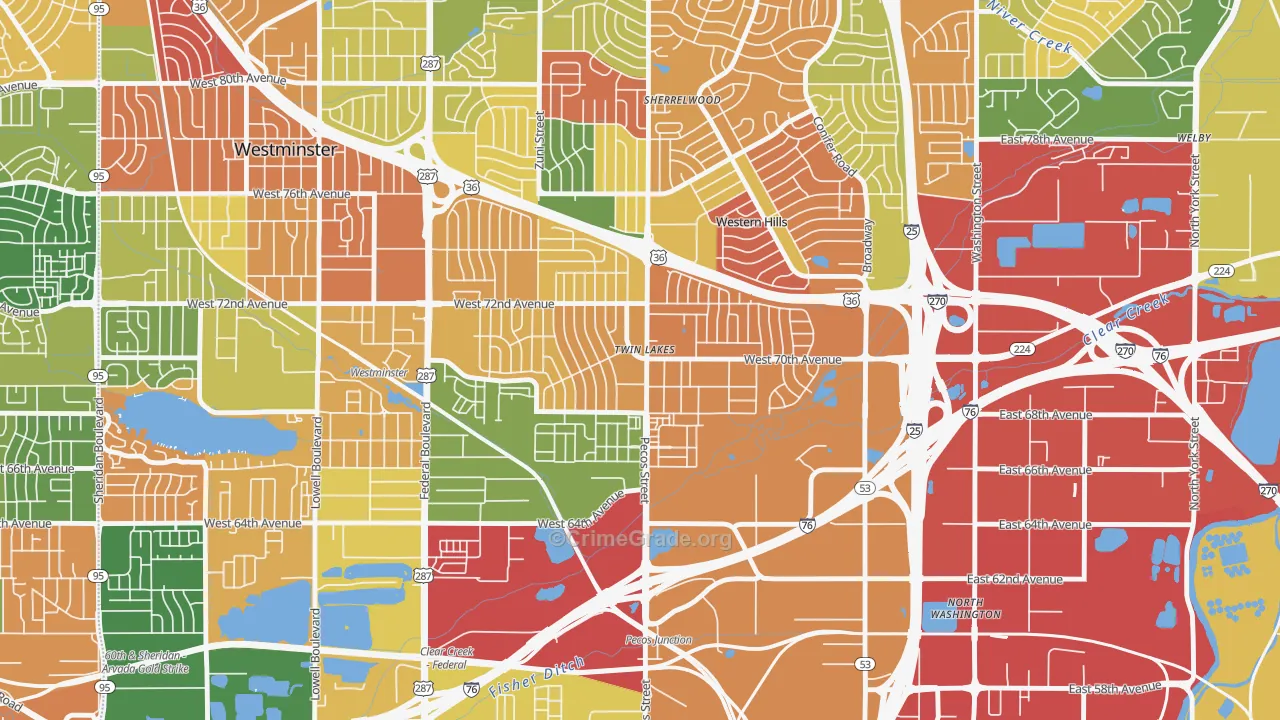 Twin Lakes, Denver, CO Map of Arson Rates