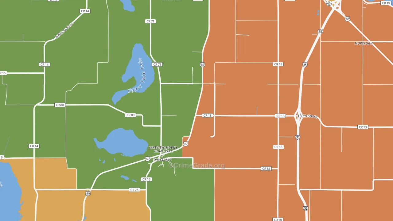 Twin Lakes, MN Map of Arson Rates