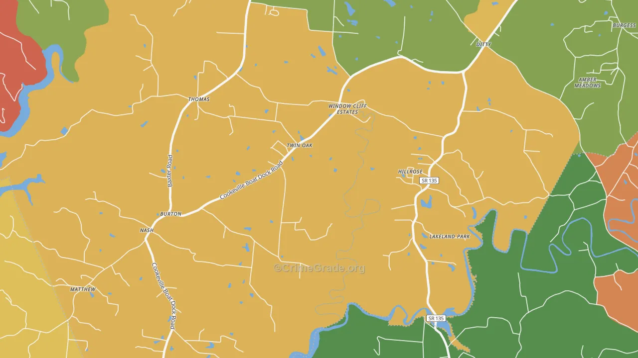 Twin Oak, TN Map of Arson Rates