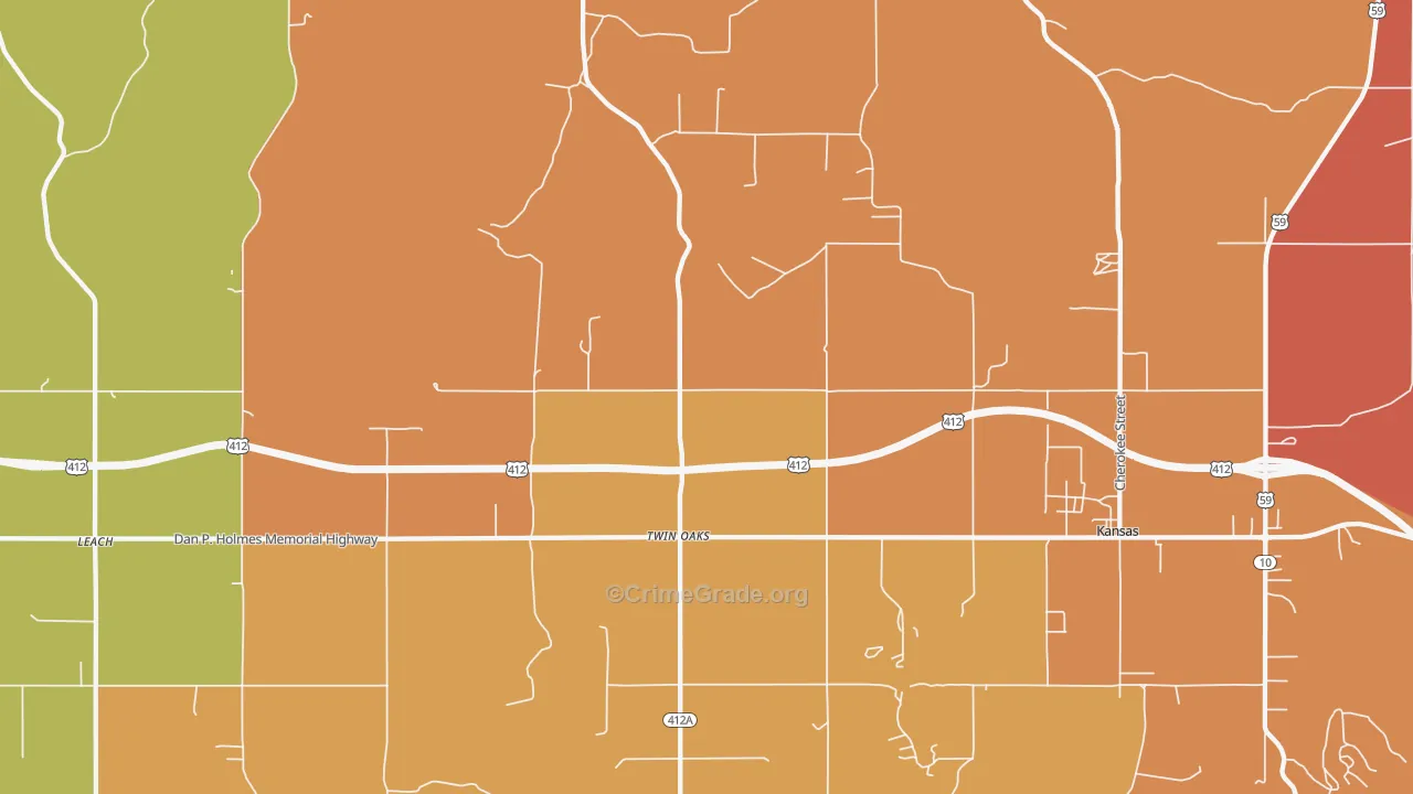 Twin Oaks, OK Map of Arson Rates