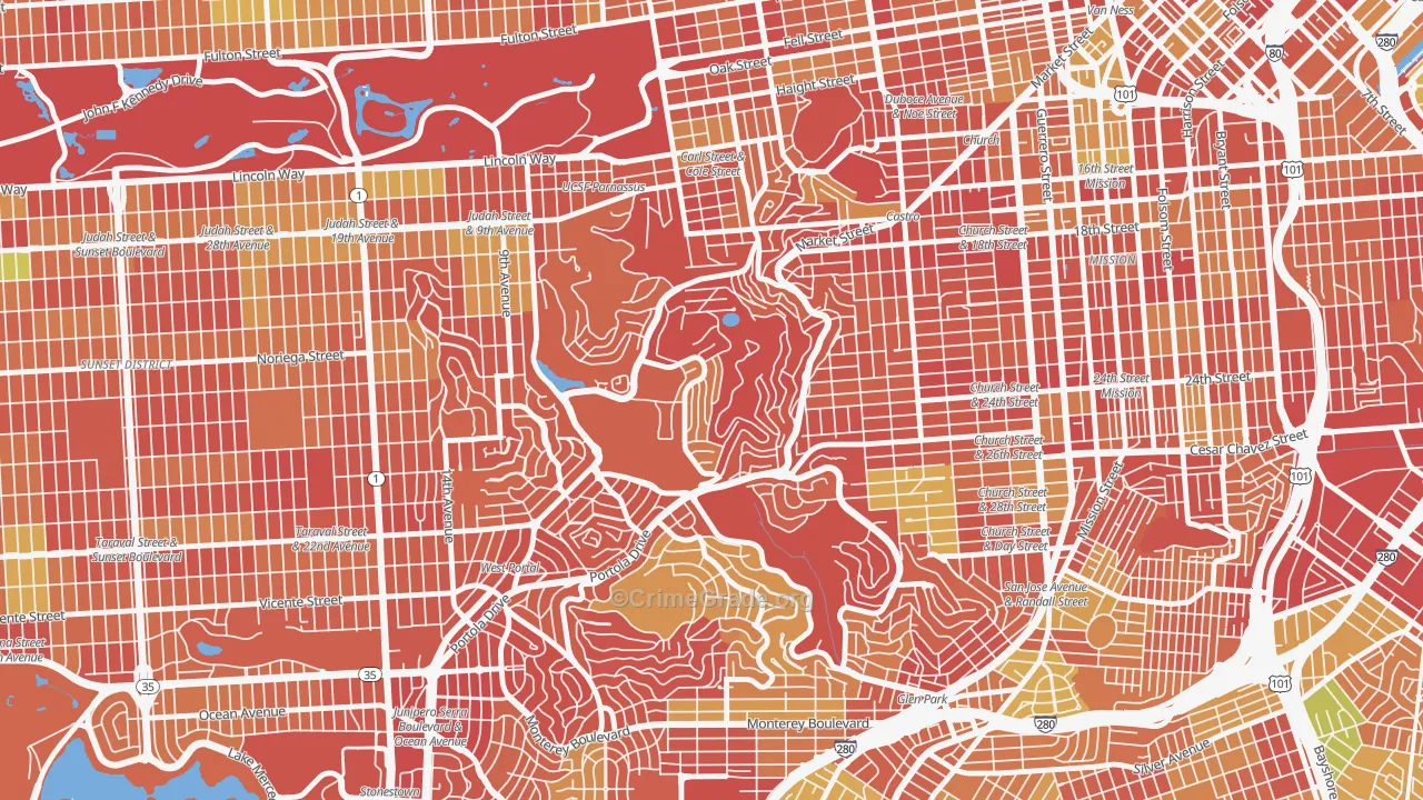 Twin Peaks, San Francisco, CA Map of Arson Rates