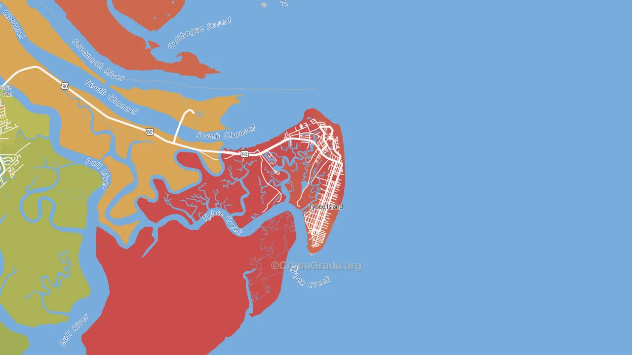 Tybee Island, GA Map of Arson Rates