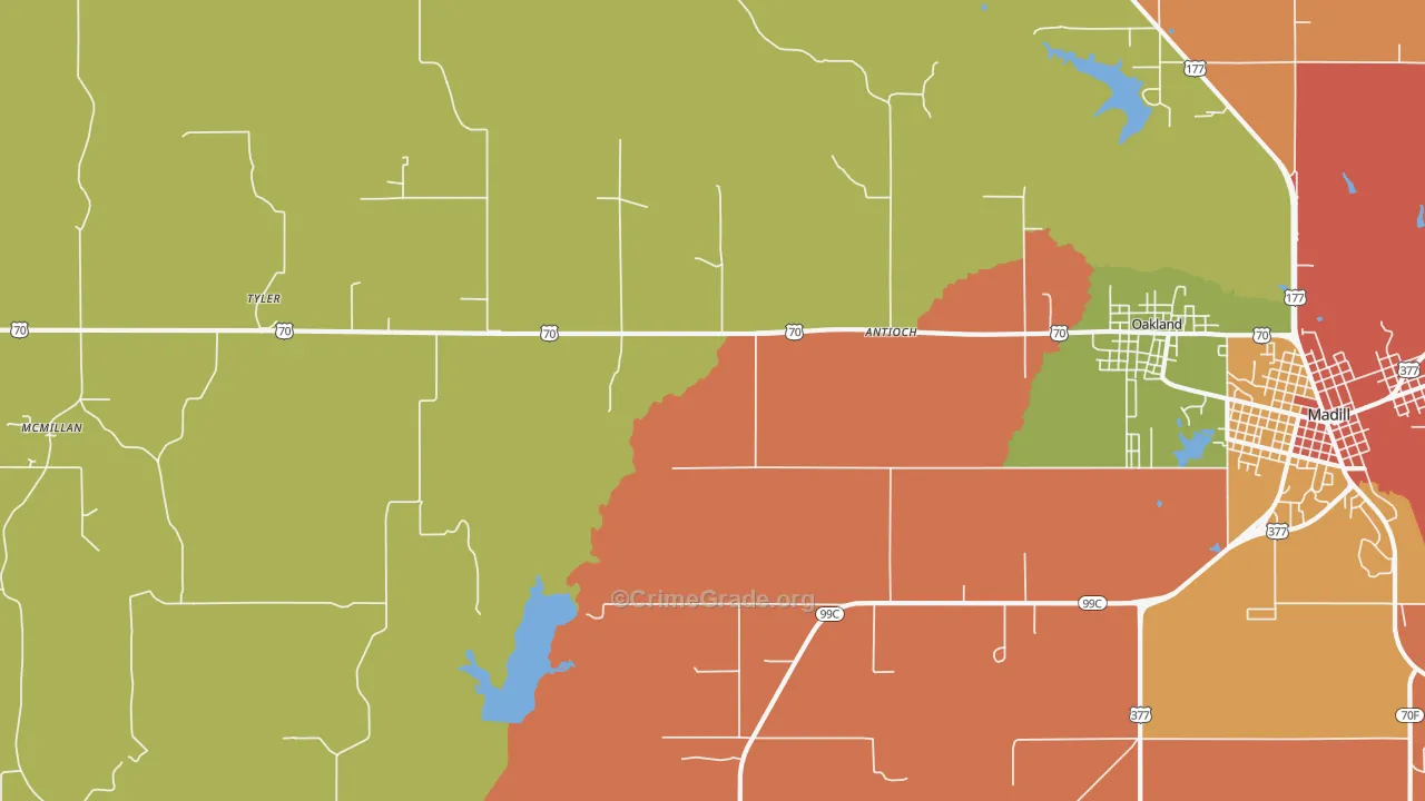 Tyler, OK Map of Arson Rates